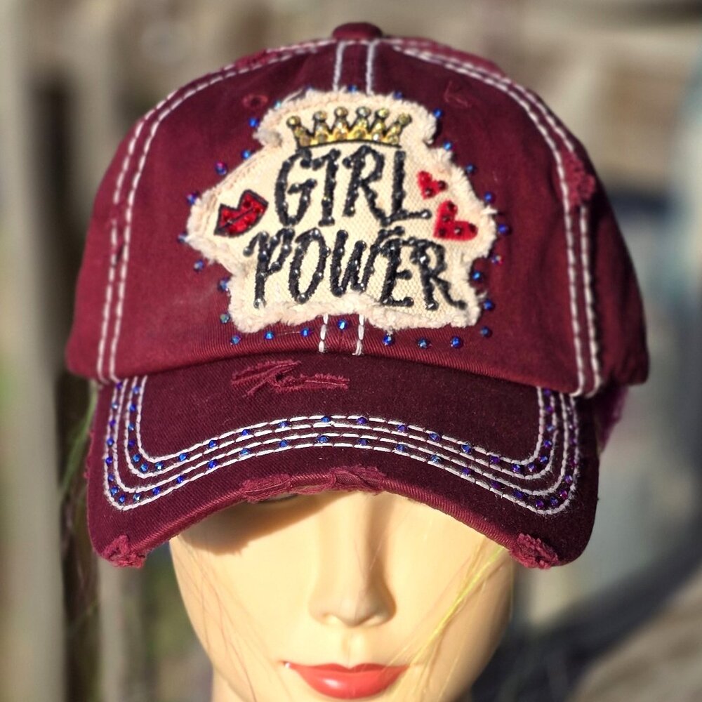 Ladies Burgundy Girl Power BLING Hat NEW